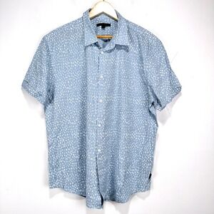 John Varvatos 3 Star Short Sleeve Button Shirt Men XL Blue White Speckled Cotton